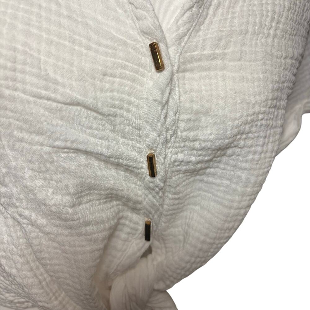 Kirious Los Angeles White 100% Cotton Gauze Tie Front Button-Up Beach Blouse - Picture 4 of 9